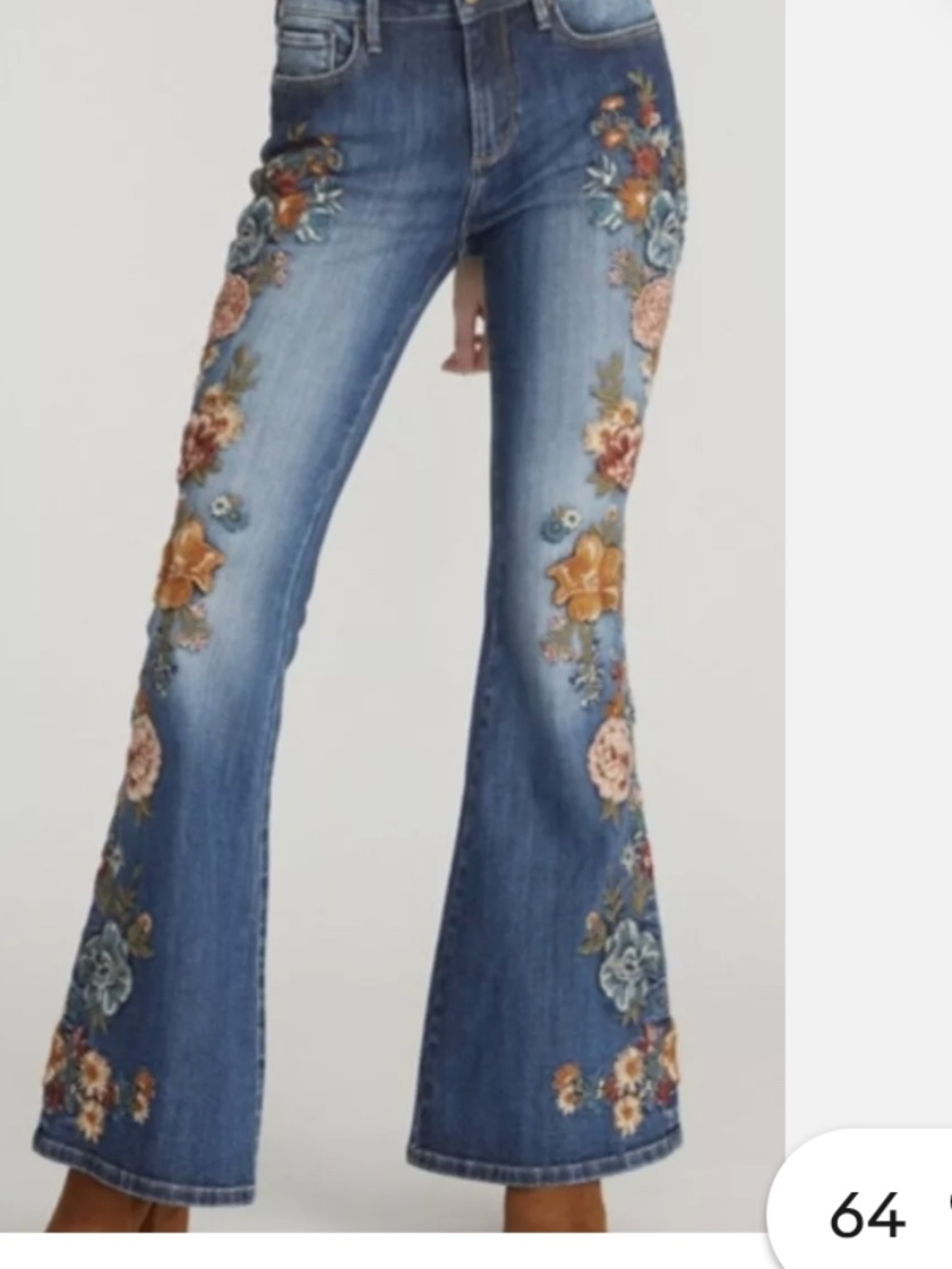 Free people x driftwood Farrah flare jeans embroidered size 31 euc worn once